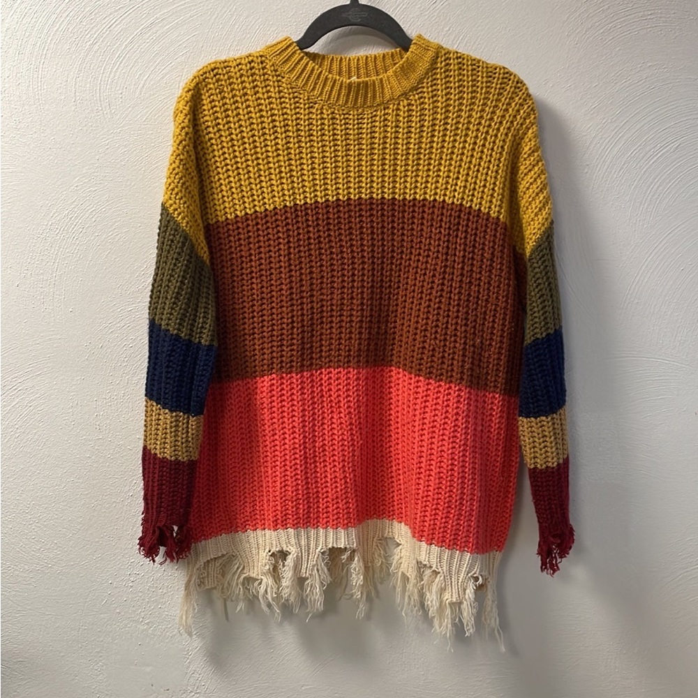 Frayed Colorblock Sweater Size Medium